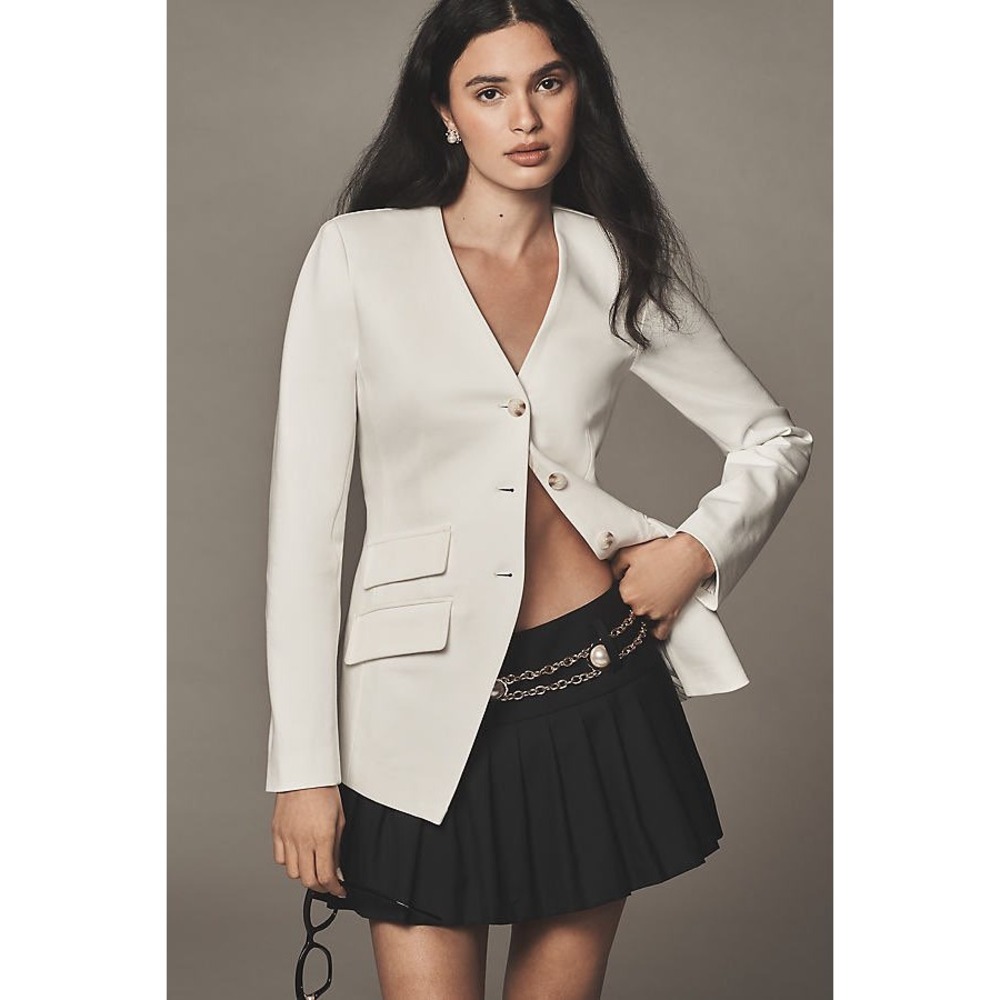 Dolan Left Coast Collection White Collarless Ponte Blazer Jacket XS
